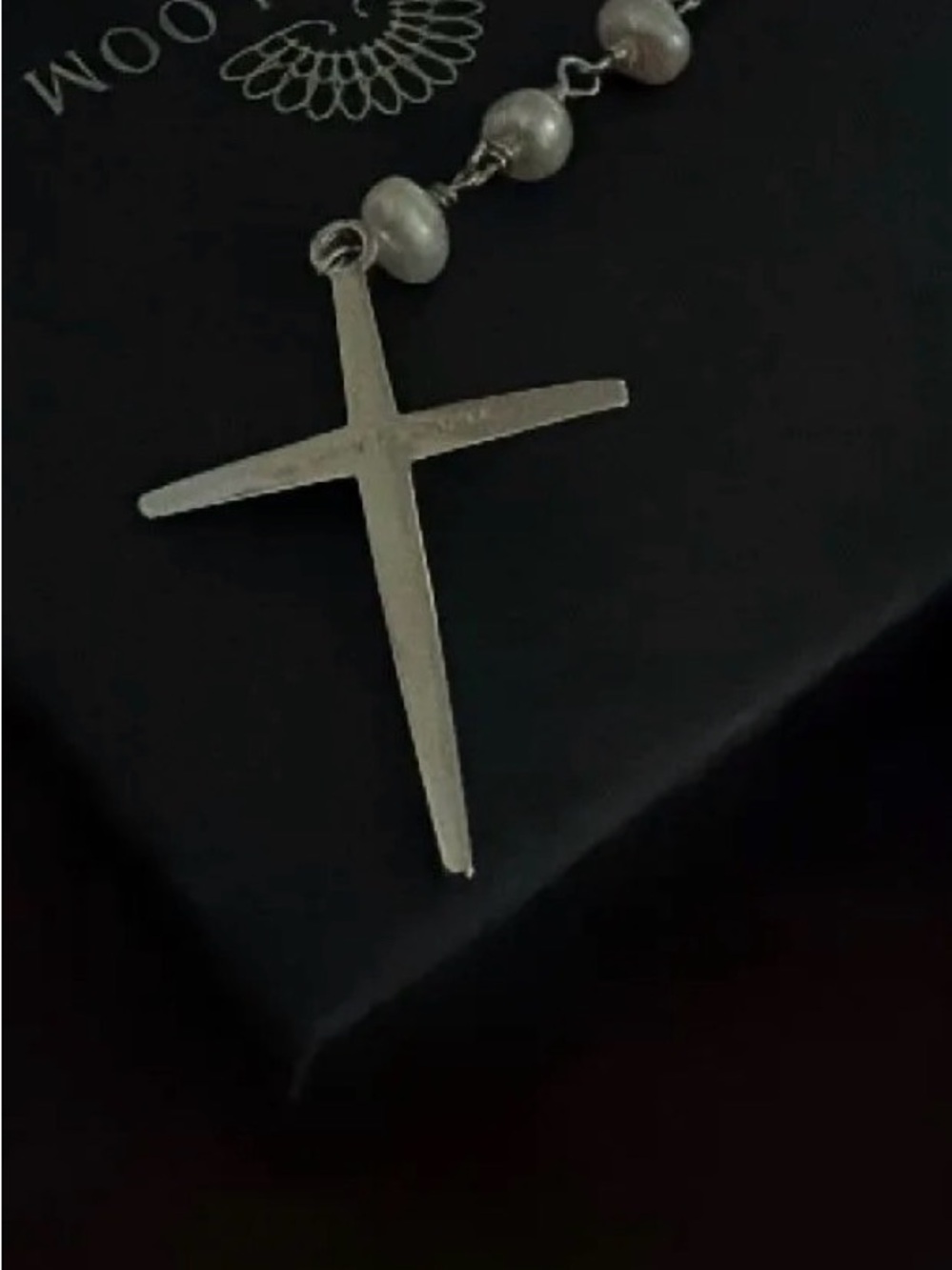 925 Sterling Silver Cross pearl Pendant Necklace - Silver
